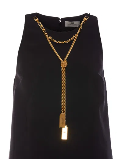 Shop Elisabetta Franchi Mini Dress Boxy With Necklace In Black