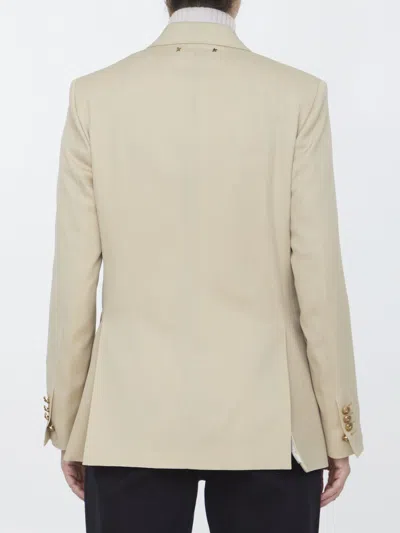 Shop Golden Goose Double-breasted Beige Jacket In Sand