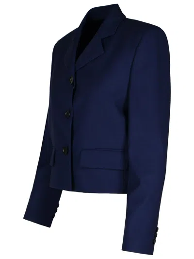 Msgm Navy Virgin Wool Crop Blazer In Blue