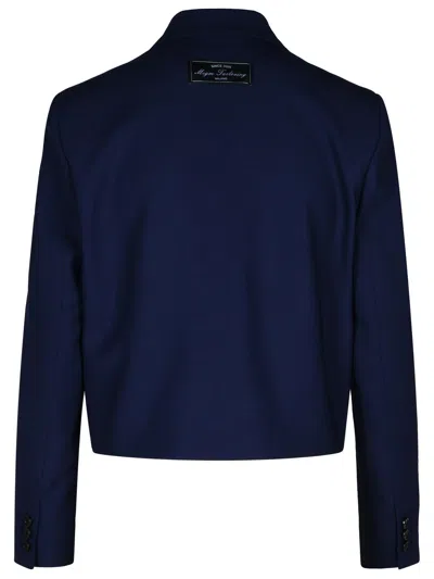 Msgm Navy Virgin Wool Crop Blazer In Blue