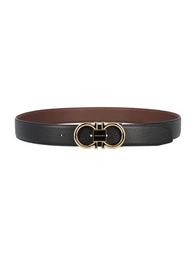 Shop Ferragamo Double Adjustable Belt In Nero + Cocoa Brown