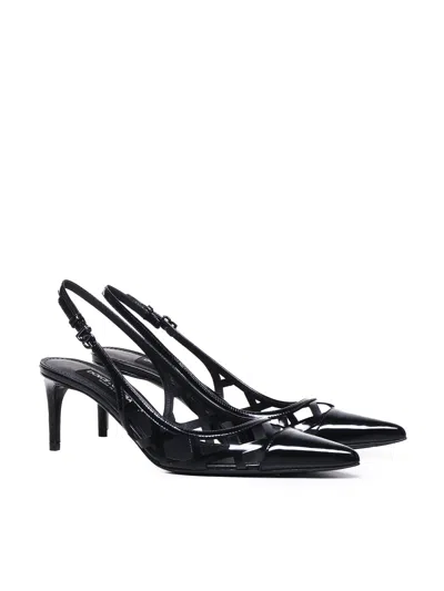 Dolce & Gabbana Pointed-toe Lace-panelled Pumps In Black