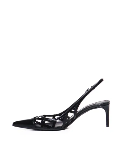 Dolce & Gabbana Pointed-toe Lace-panelled Pumps In Black