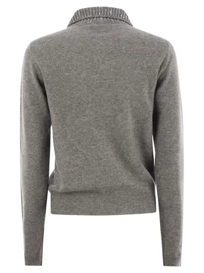 Shop Fabiana Filippi Wool, Silk And Cashmere Polo Collar Sweater In Grey