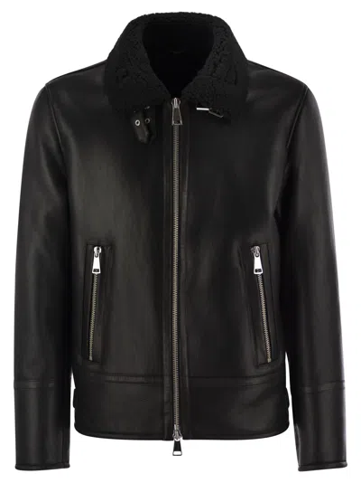 Dondup Regular Shearling Jacket In Black