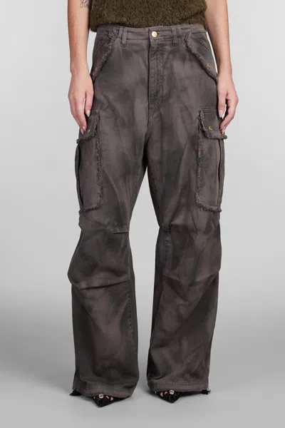 Darkpark Washed Cargo Jeans Drawstring Hem In Brown