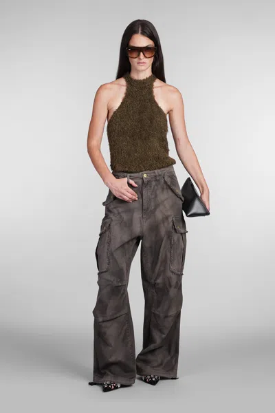 Darkpark Washed Cargo Jeans Drawstring Hem In Brown