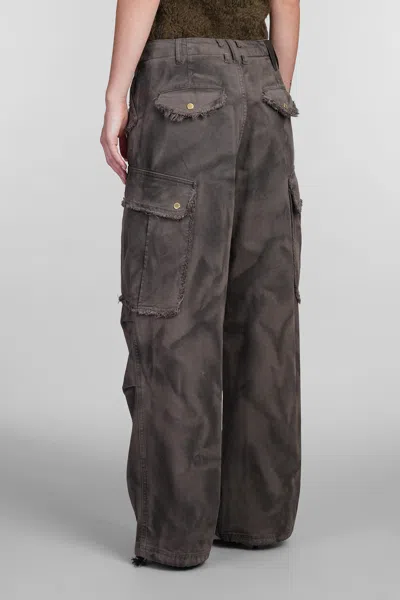 Darkpark Washed Cargo Jeans Drawstring Hem In Brown