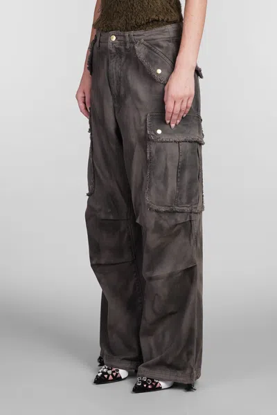 Darkpark Washed Cargo Jeans Drawstring Hem In Brown