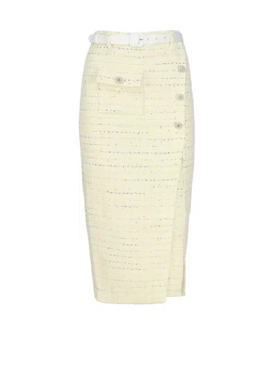 Self-portrait Midi Skirt In Bouclé In Yellow