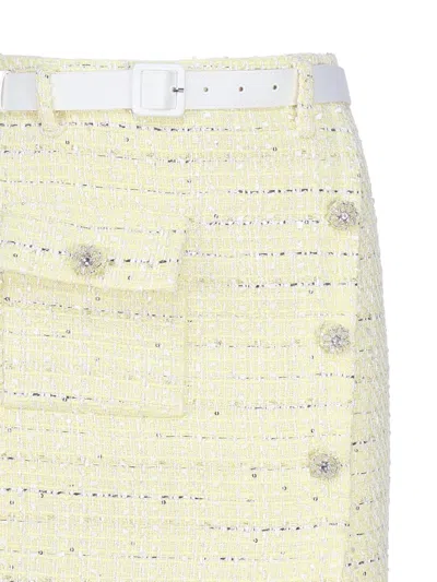 Self-portrait Midi Skirt In Bouclé In Yellow