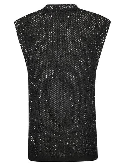 Golden Goose Sleeveless Top Round Neck Sequin Embellishments In Black