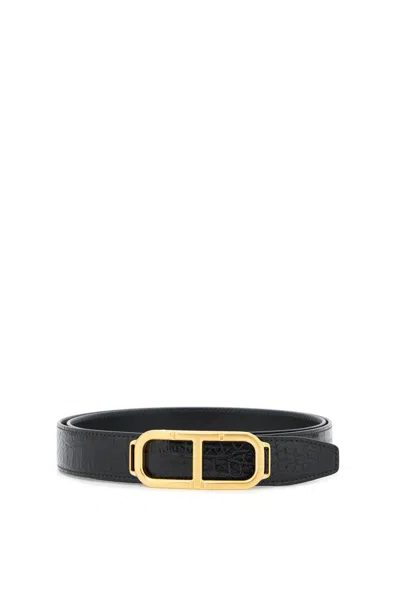 Shop Tom Ford Reversible Belt With T Buckle In Black (black)