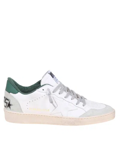 Shop Golden Goose Ballstar Sneakers In White And Green Leather In White/green