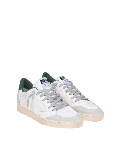 Shop Golden Goose Ballstar Sneakers In White And Green Leather In White/green