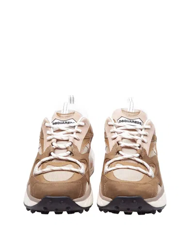 Shop Dsquared2 Bubble Sneakers In Green And Beige Leather And Fabric In Military