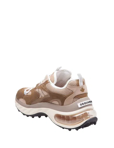 Dsquared2 Bubble Sneakers In Green And Beige Leather And Fabric In Military