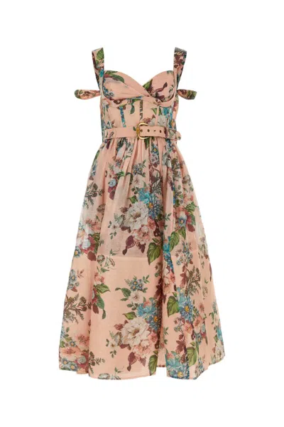 Shop Zimmermann Printed Linen Blend Matchmaker Dress In Pinkbarkclothprint