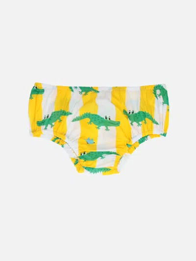 Mc2 Saint Barth Infant Bloomers Pimmy With Crocodiles Print In Yellow