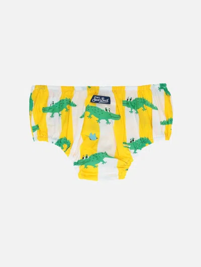 Mc2 Saint Barth Infant Bloomers Pimmy With Crocodiles Print In Yellow