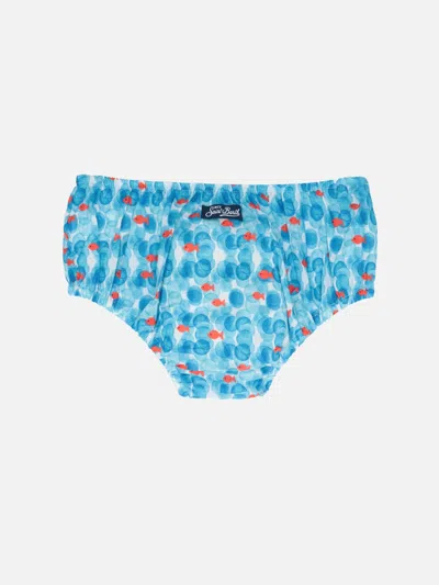 Mc2 Saint Barth Infant Bloomers Pimmy With Bubbles And Fishes Print In Sky