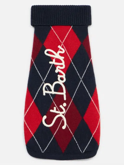 Mc2 Saint Barth Dog Sweater With Argyle Print In Blue