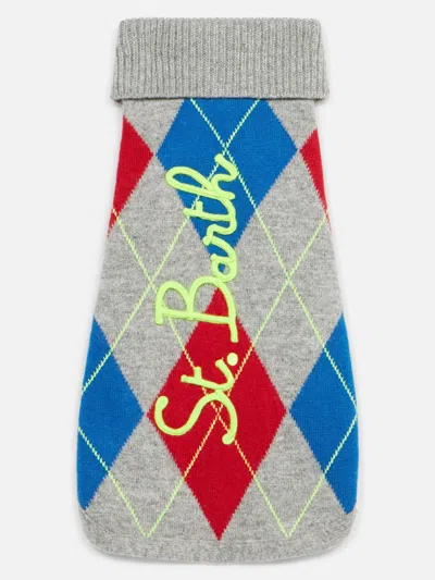 Mc2 Saint Barth Dog Sweater With Argyle Print In Grey