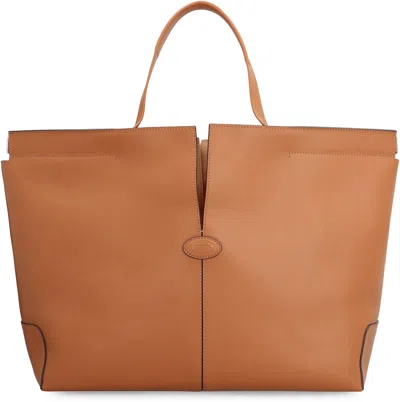 Shop Tod's Folio Leather Tote In Saddle Brown