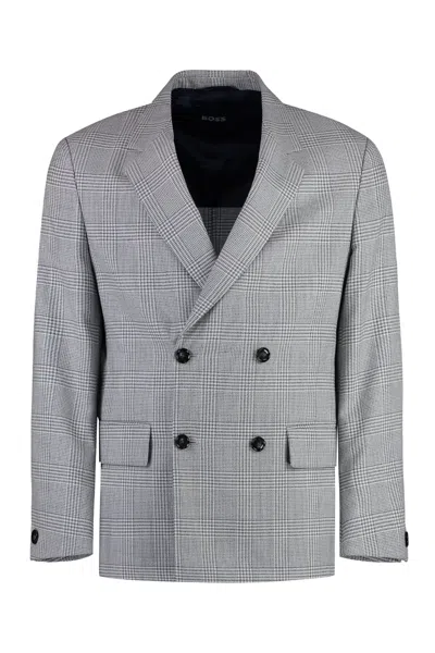 Shop Hugo Boss Houndstooth Wool Jacket In White