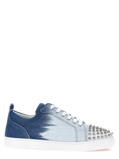 Shop Christian Louboutin Louis Junior Spikes Flat Sneakers In Light Blue