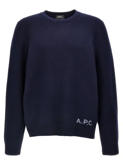 A.p.c. A. P.c. Merino Wool Edward Logo Sweater In Blue