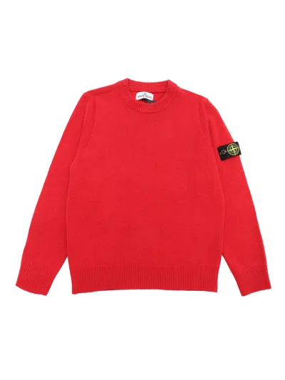 Stone Island Junior Compass-badge Knitted Jumper In Red