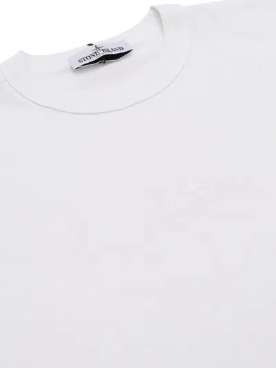 Stone Island White Crewneck T-shirt With Logo Embroidery In Cotton Boy In White