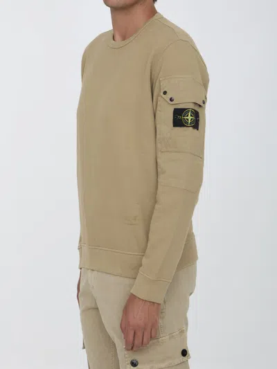 Shop Stone Island Cotton Sweatshirt In Beige