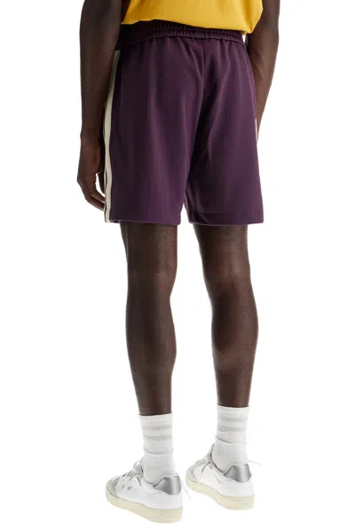 Shop Palm Angels Contrast Band Track Bermuda Shorts With In Dark Purple Off White (purple)