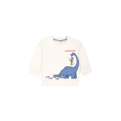 Timberland Ivory Sweatshirt For Baby Boy With Dinosaur Print In Ivory