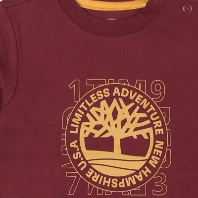 Timberland Burgundy T-shirt For Baby Boy With Tree Print In Bordeaux