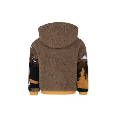 Timberland Green Faux Fur Coat For Boy With Landscape In Green