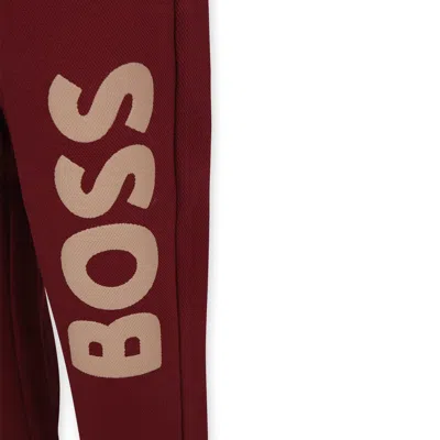 Hugo Boss Burgundy Trousers For Boy With Logo In Bordeaux