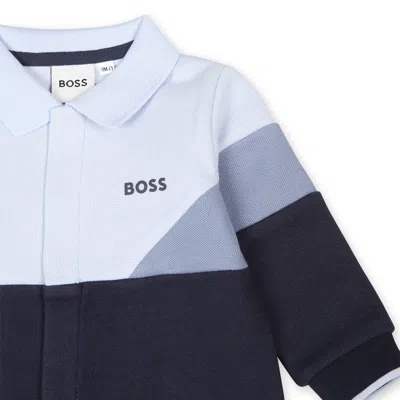 Shop Hugo Boss Blue Babygrow For Baby Boy With Logo