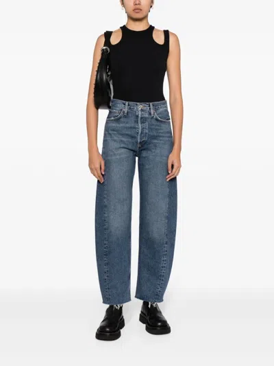 Agolde Luna High Rise Piece Taper Jeans In Control In Black