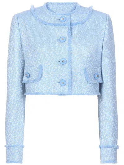 Shop Dolce & Gabbana Giacca Corta In Tweed In Azzurro