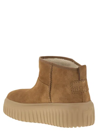 Hogan Lace-up Boots With Rounded Toe In Camel