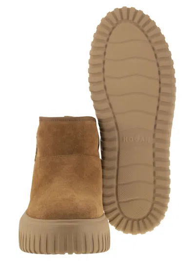 Hogan Lace-up Boots With Rounded Toe In Camel
