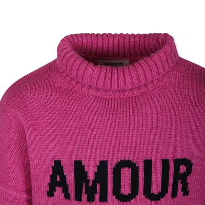 Zadig & Voltaire Fuchsia Turtleneck For Girl With Writing In Fuchsia