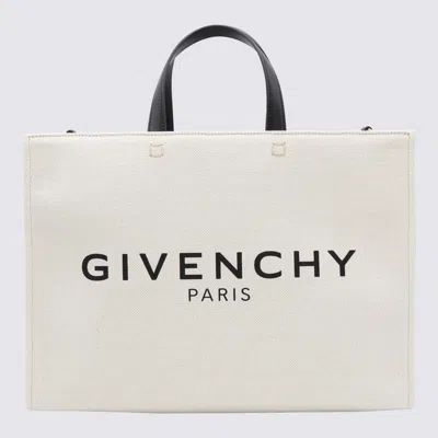 Shop Givenchy Beige And Black Canvas G Medium Tote Bag