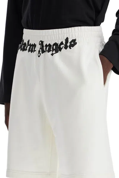 Shop Palm Angels Sporty Bermuda Shorts With Logo Print In Off White Black (white)