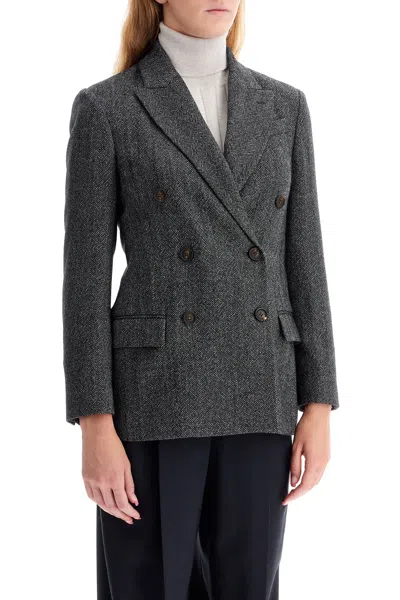 Brunello Cucinelli Women's 'chevron Wool Carded Techno Jacket' In Nero/panama/grigio (grey)