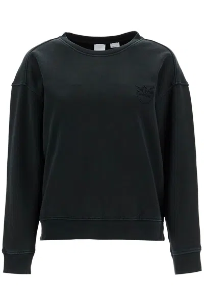 Shop Pinko Embroidered Logo Crewneck In Nero Caviale (metallic)