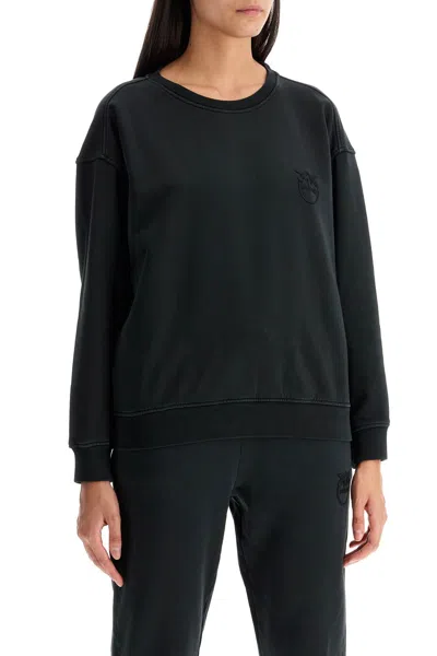 Shop Pinko Embroidered Logo Crewneck In Nero Caviale (metallic)